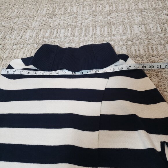 Talbots Poncho Sweater Caplet Navy Blue/White Striped Faux Wrap Cowl Neck Size S - Picture 10 of 14